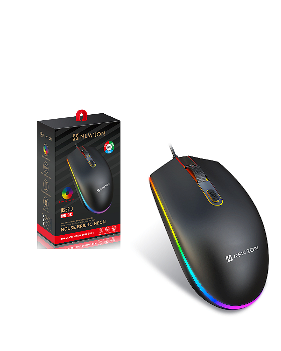mouse com fio brilho neon - NMS-005