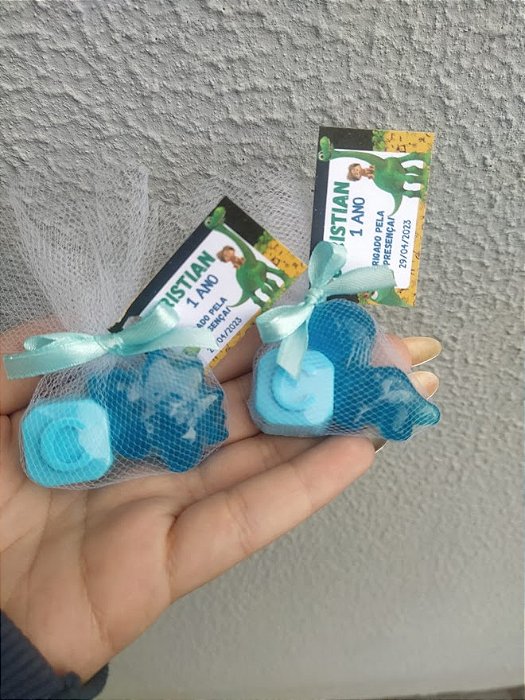 Sabonetes para Lembrancinha Dinossauro + Letra com Tule e Tag