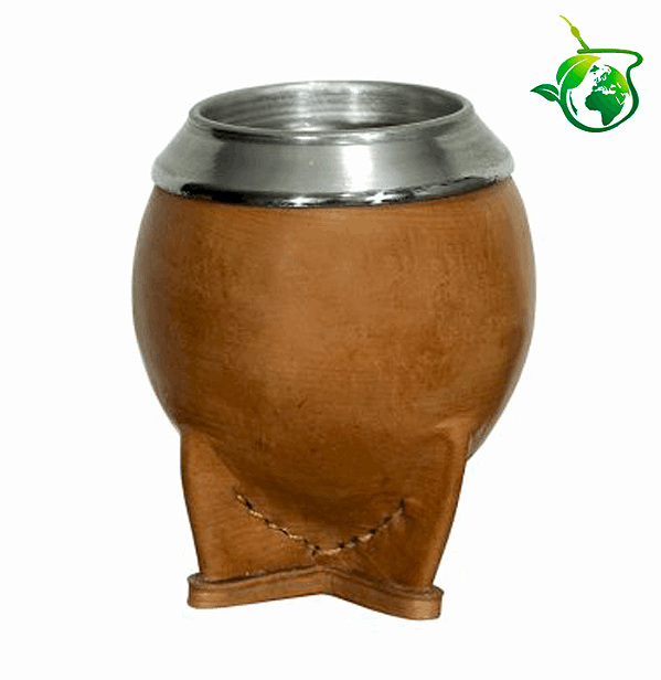 Cuia Torpedo Couro Caramelo Bocal Inox