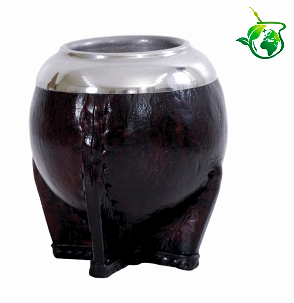 Cuia Torpedo Couro Escuro Bocal Inox