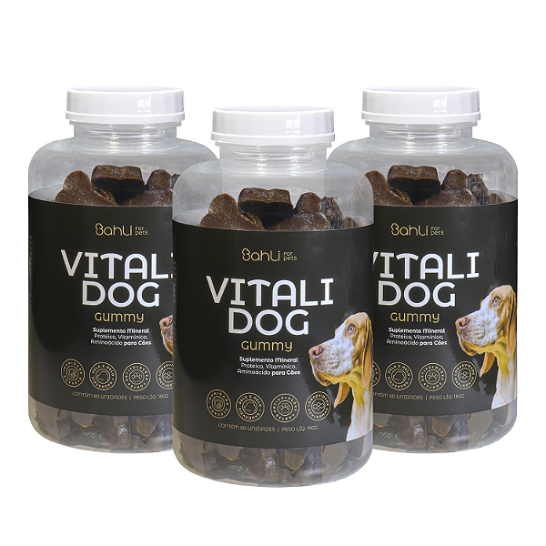 Kit 3 Suplementos Alimentares Gummy Vitali Dog Bahli – (3x 60 un./180g)