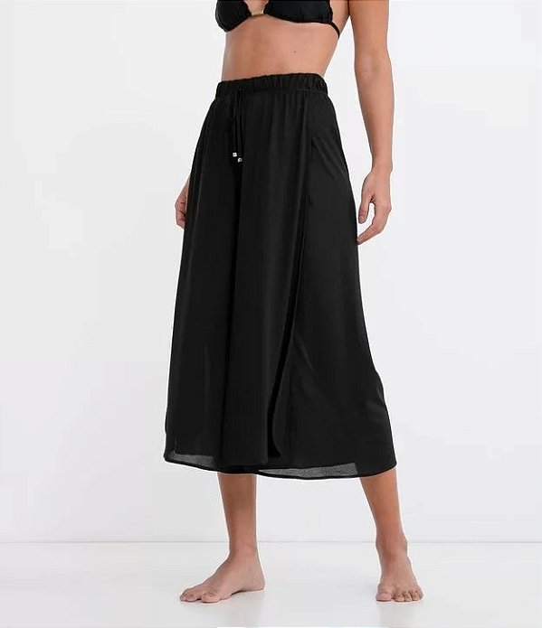 SAÍDA DE PRAIA CALÇA PANTACOURT LISA COM AMARRAÇÃO PRETO