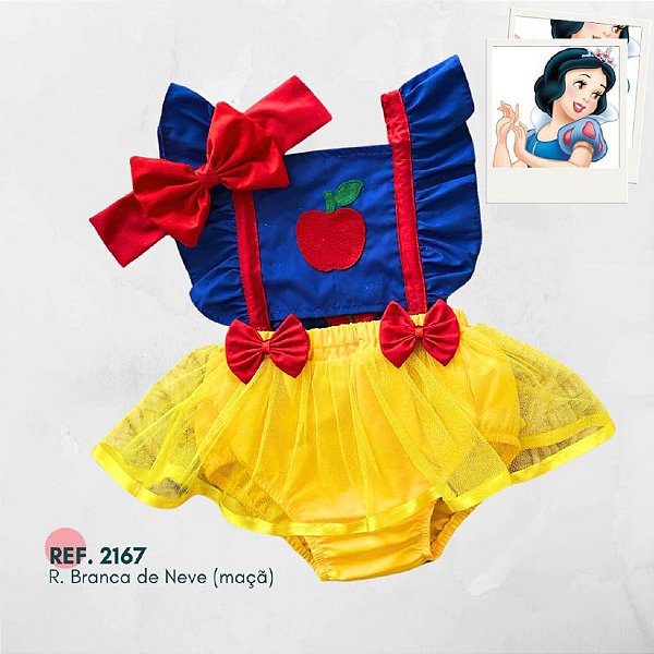 ROMPER LUXO BRANCA DE NEVE MAÇÃ + TURBANTE
