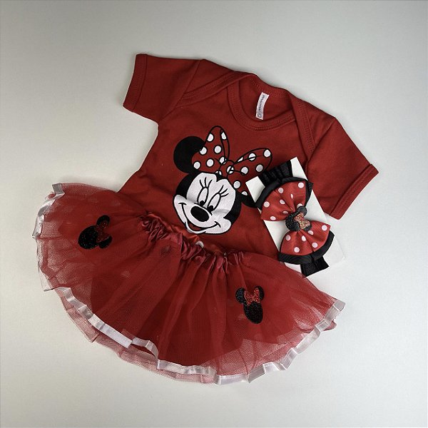 BODY MINNIE VERMELHO + SAIA +LAÇO