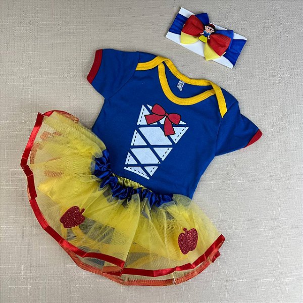 BODY TEMÁTICO BRANCA DE NEVE + SAIA +LAÇO