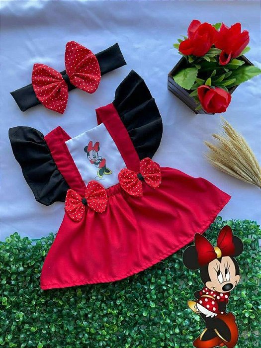 VESTIDO MINNIE VERMELHO +LAÇO DE CABELO