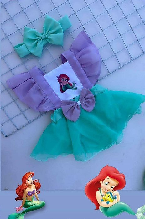 ROMPER LUXO PEQUENA SEREIA + LAÇO DE CABELO