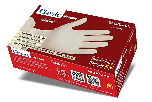 Luva de Procedimentos não Cirúrgicos EM VINIL Powder Free BLUESAIL CA 28280