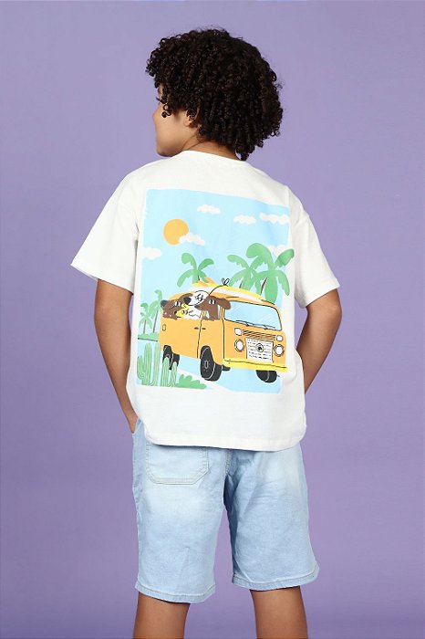 CAMISETA MEIA MALHA OFF WHITE ESTAMPA DOGS NA KOMBI