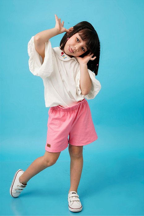 SHORTS CLOCHARD MALHA JEANS ROSA CHICLETE