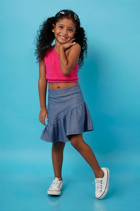 SAIA SHORTS BABADO MALHA JEANS AZUL