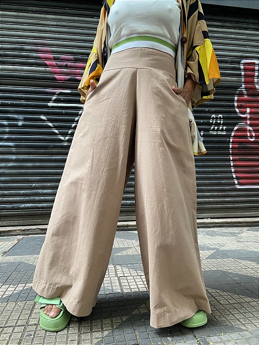 Calça Pantalona India - Café com Leite