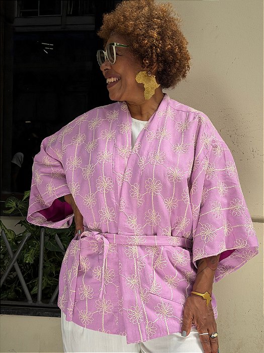 Kimono Malva - Lilás Bordado