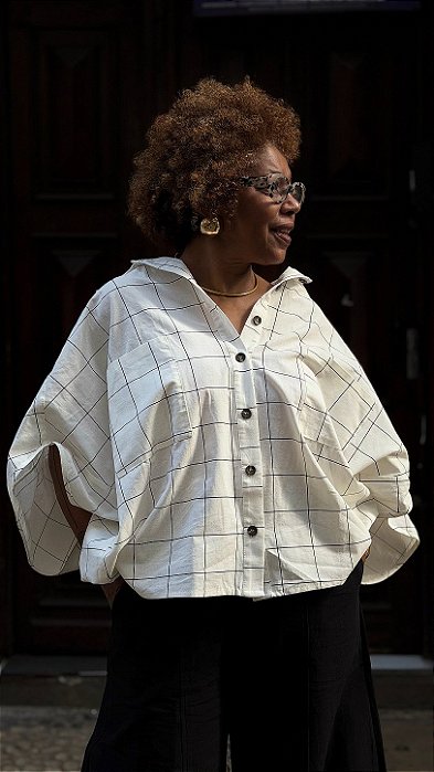 Camisa Leda Martins - Quadriculado Branca