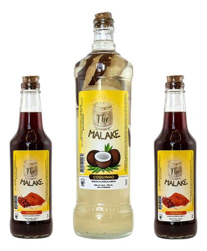 Kit 3 Cachaças The Malake- 1 Coco 900ml + 2 Canelinha 269ml