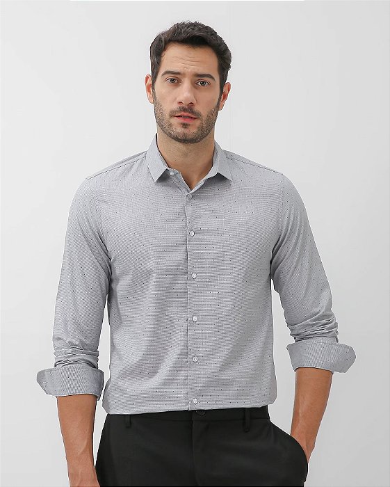 Camisa social masculina slim manga longa cinza