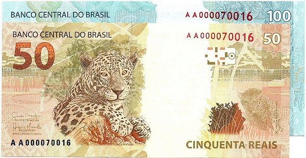 Cédulas gêmeas de 50 e 100 reais