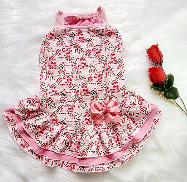 Vestido Gatinhos branco e cor de rosa OMD Oh My Dog