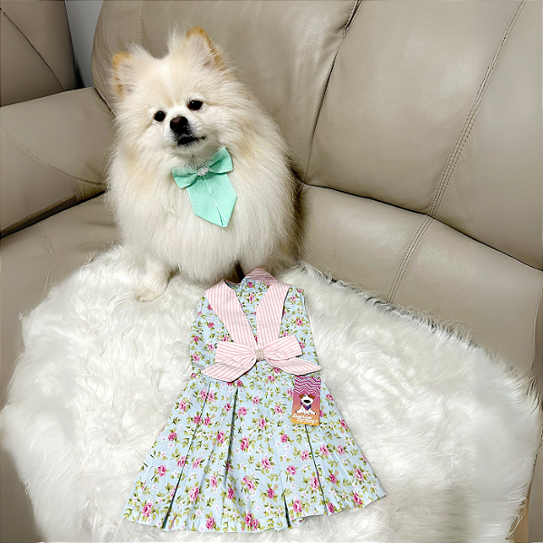 Vestido Pet Princess Emporium Distripet Cor Azul Com Rosas