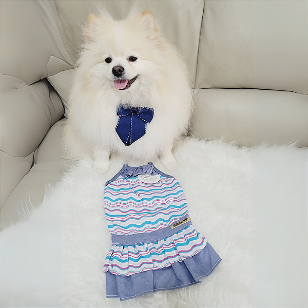 Vestido Pet: Vestido Listrinha Azul E Rosa (Pet Novo Estilo)