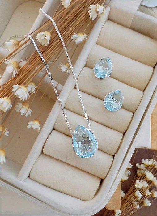 Colar Conjuntinho Gota Zircônia Folheado à Prata