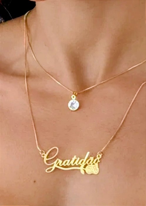 Colar Gratidão e Pingente Folheado a Ouro.