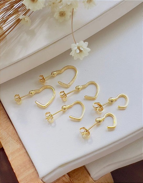 Conjunto trio brinco coração