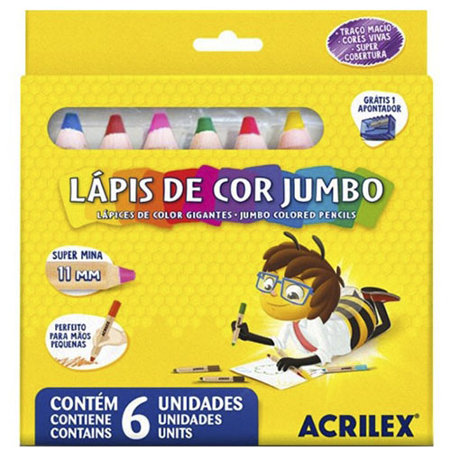 Lápis de Cor Jumbo  6 cores Acrilex