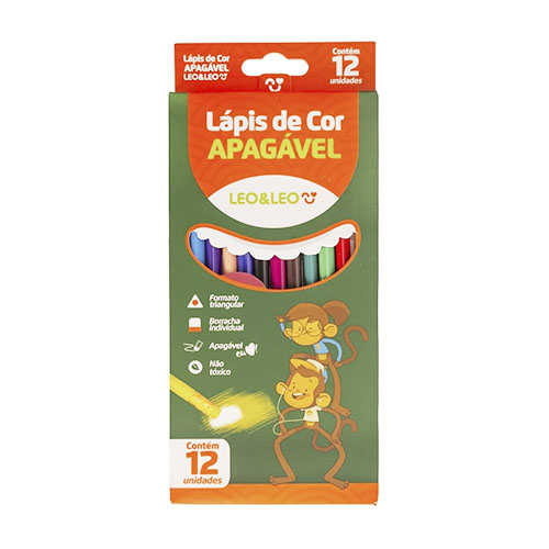 Lápis de Cor Apagável 12 cores Leo & Leo