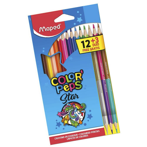 Lápis de Cor Maped 12 Cores + 3 duo Gratis