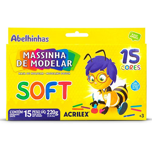 Massinha de Modelar Acrilex com 6, 12 ou 15 cores