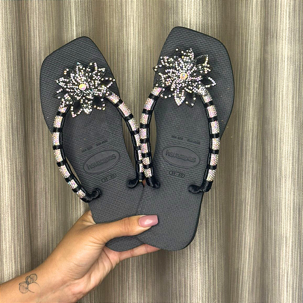 Chinelo Havaianas Decorado Square - Black
