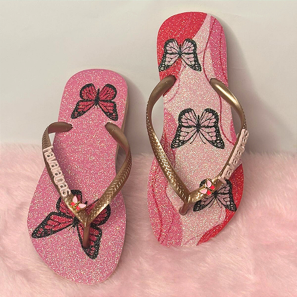 Chinelo Havaianas Decorado Top Infantil - Borboleta Rosa