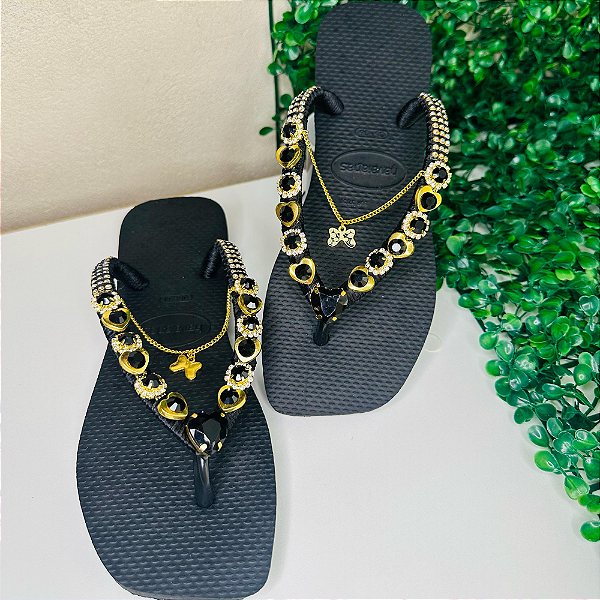 Chinelo Havaianas Decorado Square - Black Heart