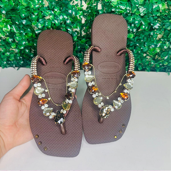 Chinelo Havaianas Decorado Square - Brilho De Onça