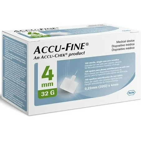 Agulha Para Caneta De Insulina Accu-Fine 32G 4Mm 100 Unidades