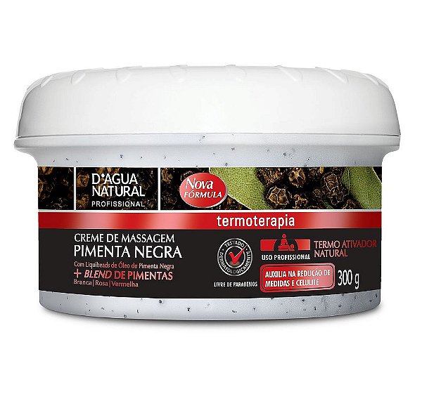Creme De Massagem Pimenta Negra 300G D'Agua Natural