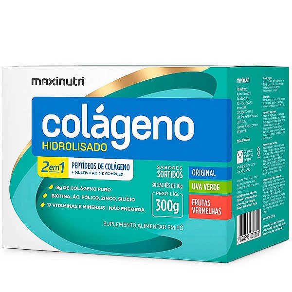 Colágeno Hidrolisado 2 Em 1 Sortido Sabores Uva Verde E Frutas Vermelhas Maxinutri