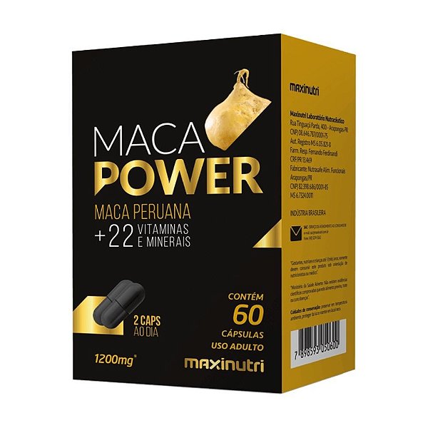 Maca Power 1200Mg + 22 Vit. E Minerais - 60 Cáps. Maxinutri