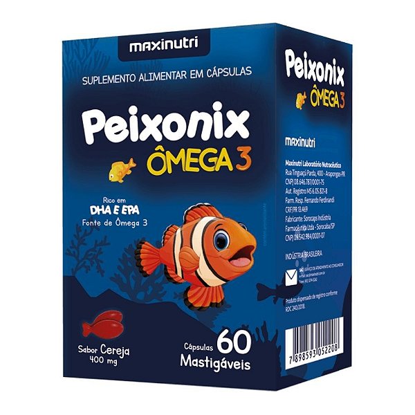 Ômega 3 Infantil Mastigável Sabor Cereja Peixonix 60 Cáps Maxinutri