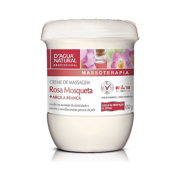Creme De Massagem Rosa Mosqueta E Argila Branca 650G D'Agua Natural