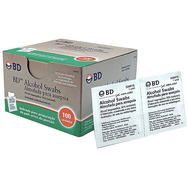 Almofada P/ Assepsia Alcohol Swabs 100 Uni Bd