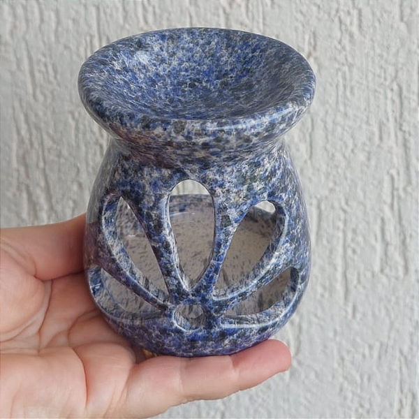 Difusor Rechaud/rechô Cerâmica Flor para Óleos Essenciais e Wax Melts Azul Mármore