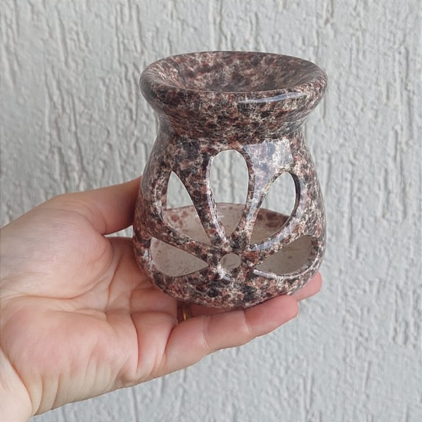 Difusor Rechaud/rechô Cerâmica Flor para Óleo Essenciais e Wax Melts Marrom Mármore