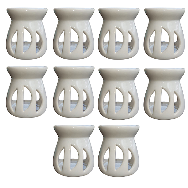 Kit 10 un Difusor Rechaud/rechô Cerâmica Lua Óleo Essencial e Wax Melts Branco
