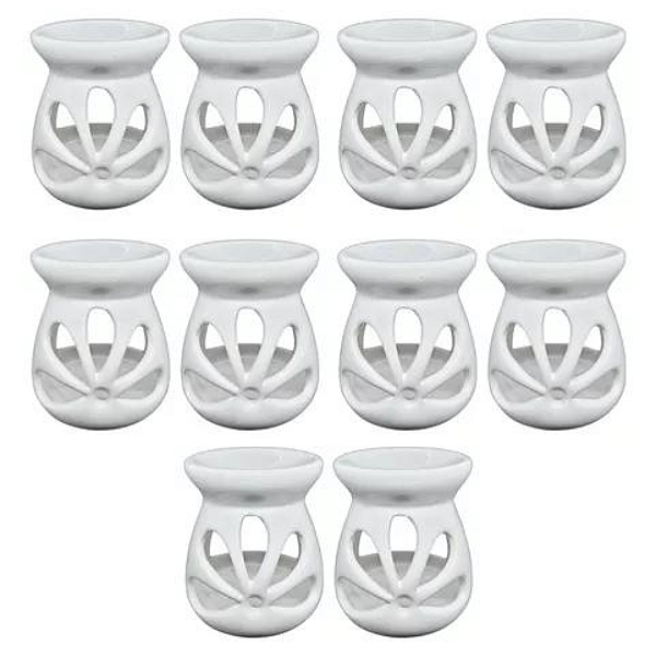 Kit 10 un Difusor Rechaud/rechô Cerâmica Flor para Óleo Essencial e Wax Melts Branco