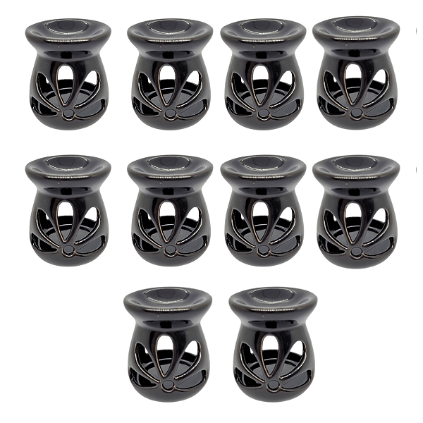 Kit 10 un Difusor Rechaud/rechô Cerâmica Flor para Óleo Essencial e Wax Melts Preto