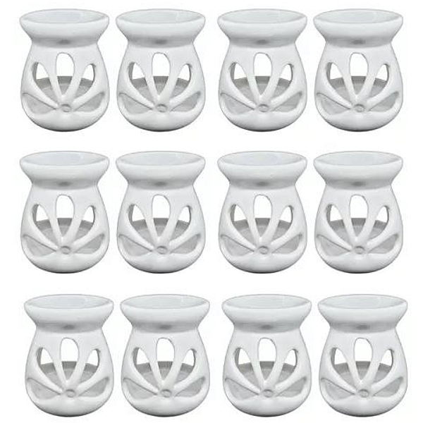 Kit 12 un Difusor Rechaud/rechô Cerâmica Flor para Óleo Essencial e Wax Melts Branco