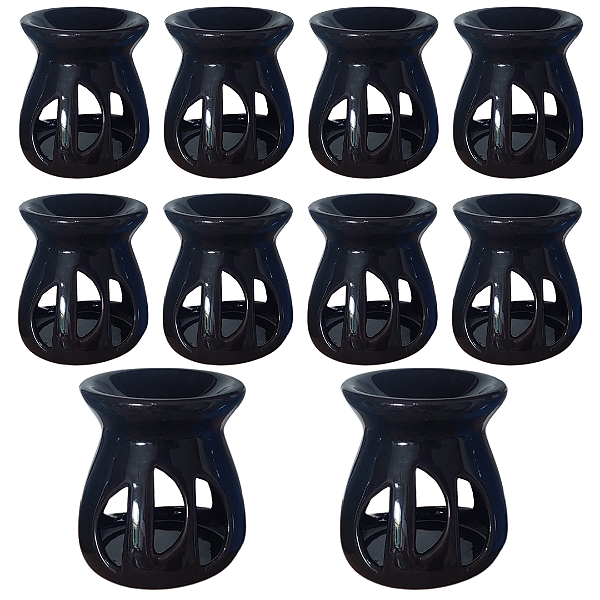 Kit 10 un Difusor Rechaud/rechô Cerâmica Lua Óleo Essencial e Wax Melts Preto