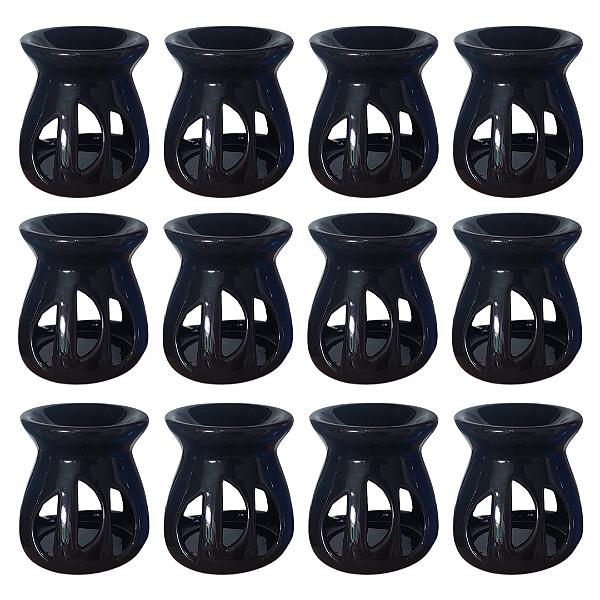 Kit 12 un Difusor Rechaud/rechô Cerâmica Lua Óleo Essencial e Wax Melts Preto